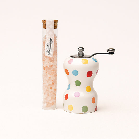 Macinasale Cuorematto a Pois in Ceramica e Acciaio Ø6xH12 cm Bomboniera