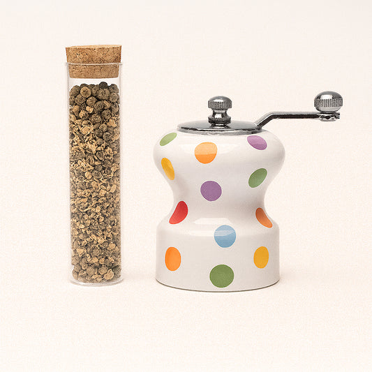 Macinasale Cuorematto a Pois in Ceramica e Acciaio Ø6xH9 cm Bomboniera