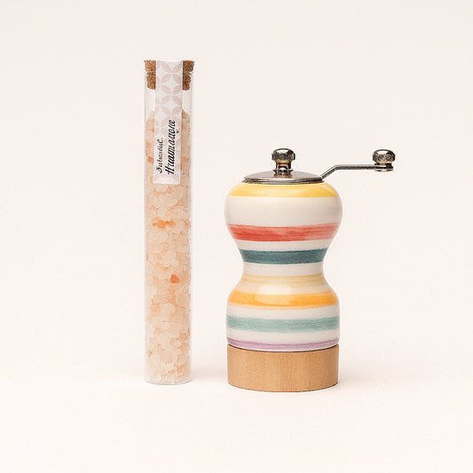 Macinasale Cuorematto a Righe in Ceramica e Acciaio Ø6xH12 cm Bomboniera