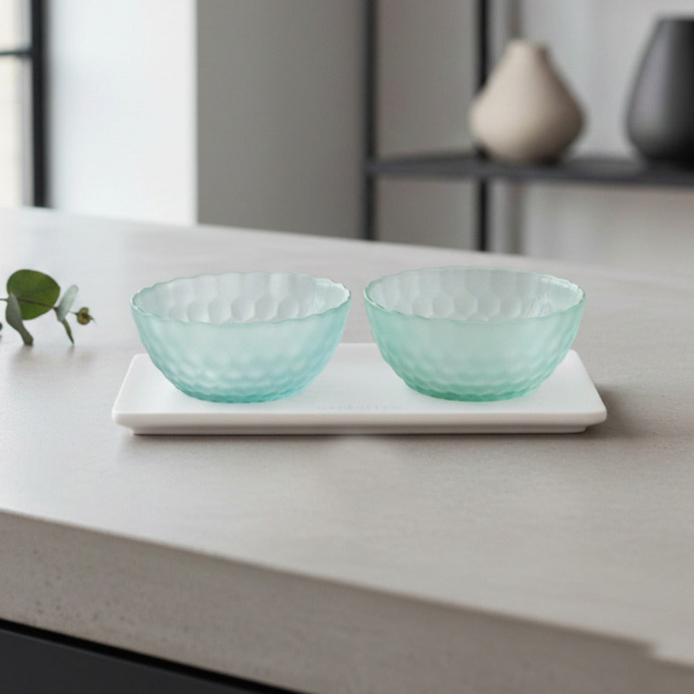 Madrhélen Paris Antipastiera 2 Ciotole in Vetro Bubble 26,5 cm Verde