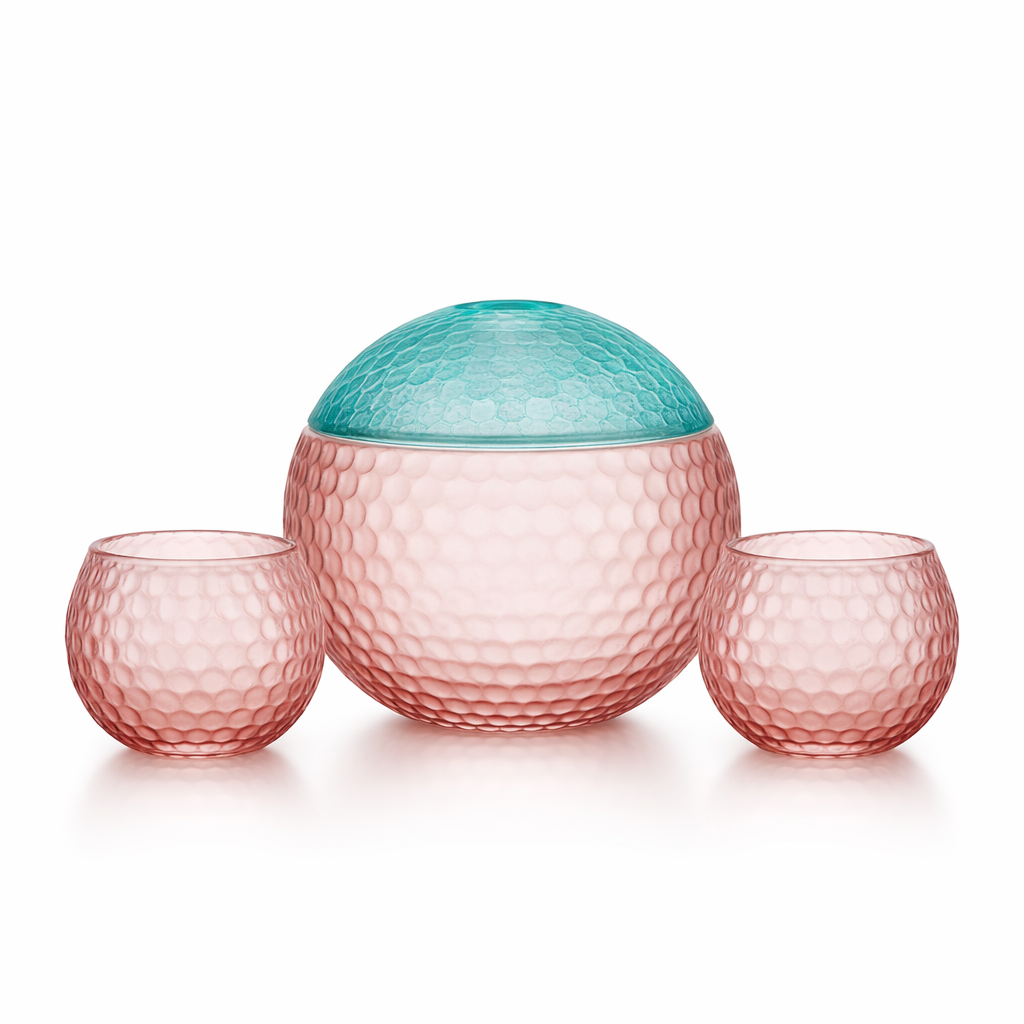 Madrhélen Paris Bubble Bowl Set Liquore con 2 Bicchieri Vetro Rosa Tiffany
