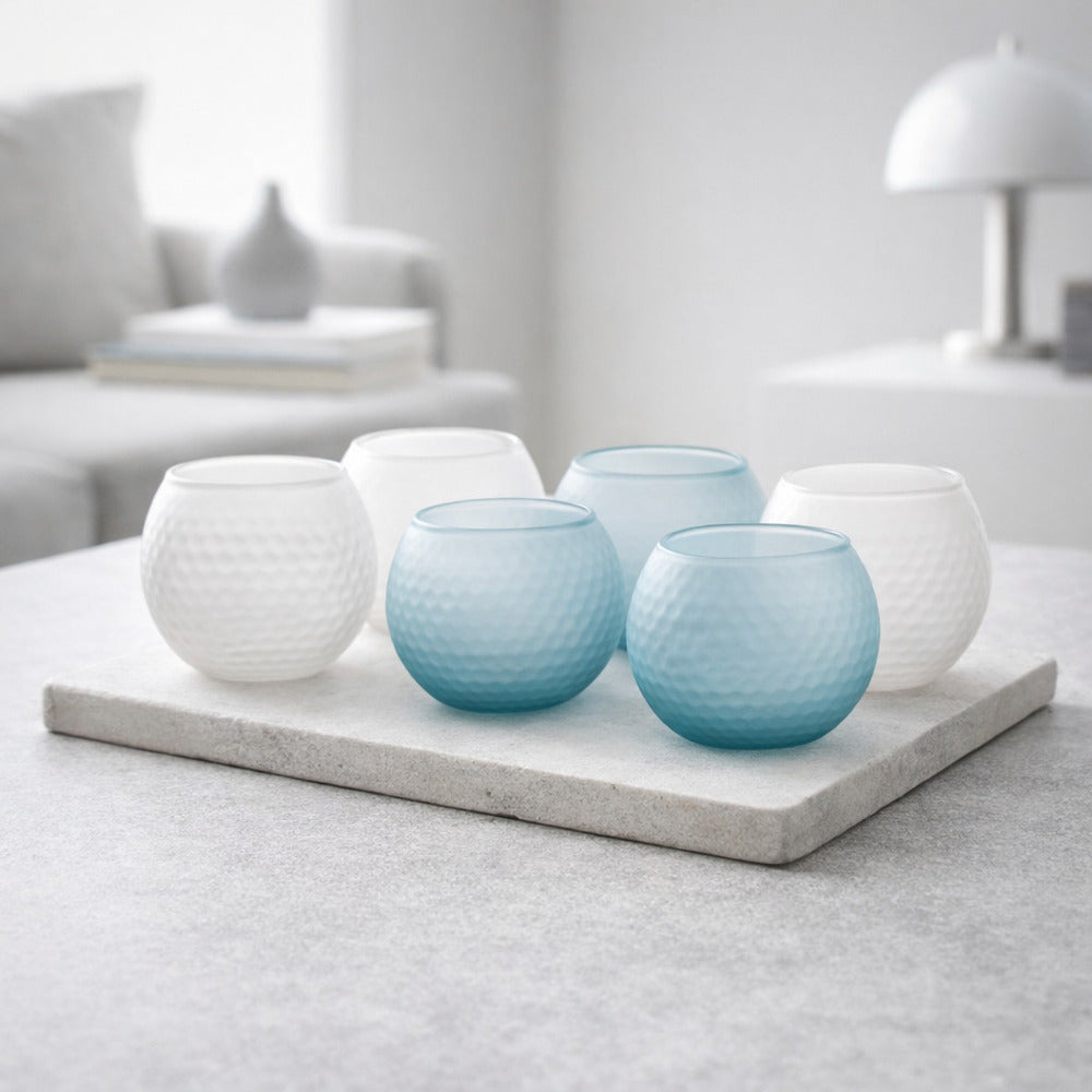 Madrhélen Paris Bubble Set Liquore 6 Bicchieri in Vetro 9x7,5 cm Bianco Azzurro
