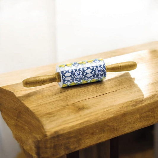 Madrhélen Paris Mattarello In Porcellana Con Manico In Legno Linea Capri 30x6 cm