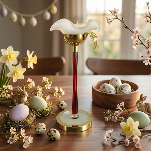 Madrhélen Paris Porta Candele Vetro Rubino e Oro H 21 cm