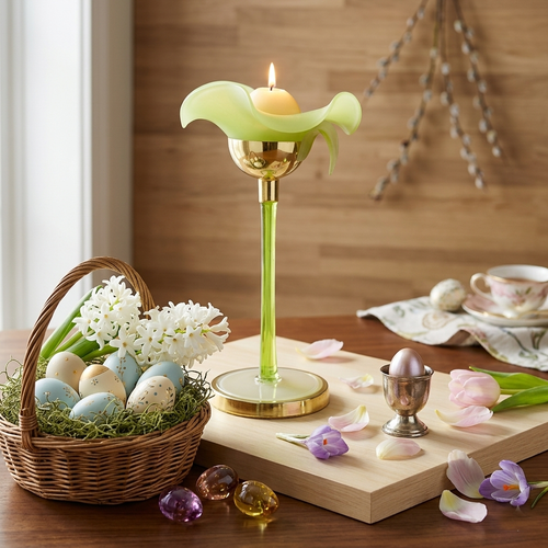 Madrhélen Paris Porta Candele Vetro Verde e Oro H 21 cm