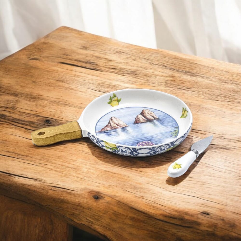 Madrhélen Paris – Tagliere Padella in Porcellana con Coltello Linea Capri (29x19x4,5 cm)