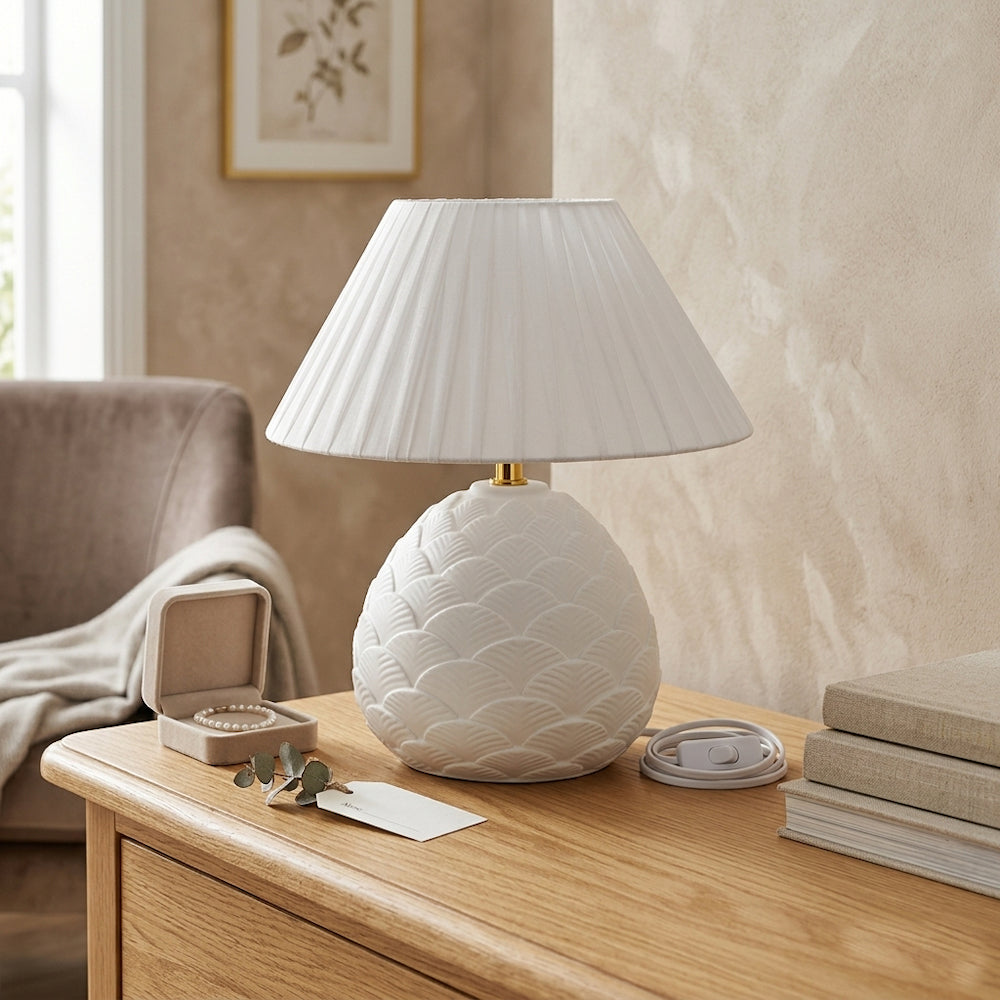 Madrhelen Lampada Pigna Biscuit Bianca 25x40 con Paralume