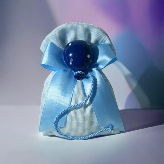 Maela Sacchetto Porta Confetti Celeste con Palloncino Blu Ceramica 12,5x8cm