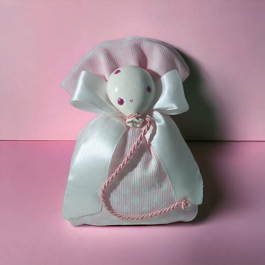Maela Sacchetto Porta Confetti Rosa con Palloncino in Ceramica 12,5x8cm b