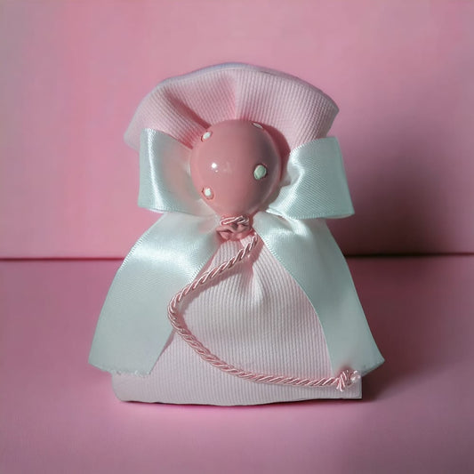 Maela Sacchetto Porta Confetti Rosa con Palloncino in Ceramica 12,5x8cm