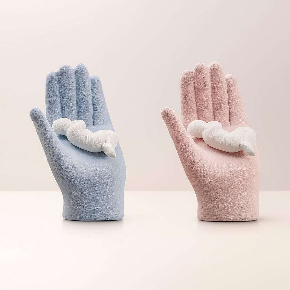 Mano in gres rosa con bimbo Ilary Queen H10cm