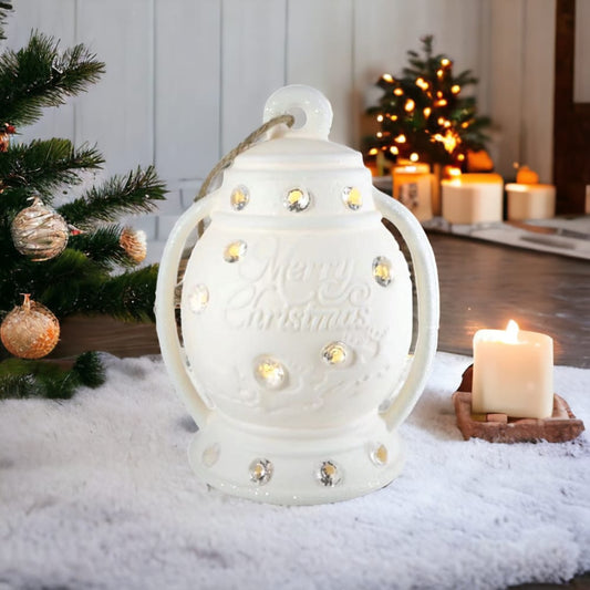 Mascagni Lanterna Merry Christmas H19x14cm Led Decorativo Luci Natale Natalizio