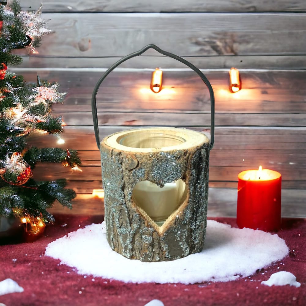 Mascagni  Porta Candele Tea Light Corteccia Legno Natalizio Decorativo