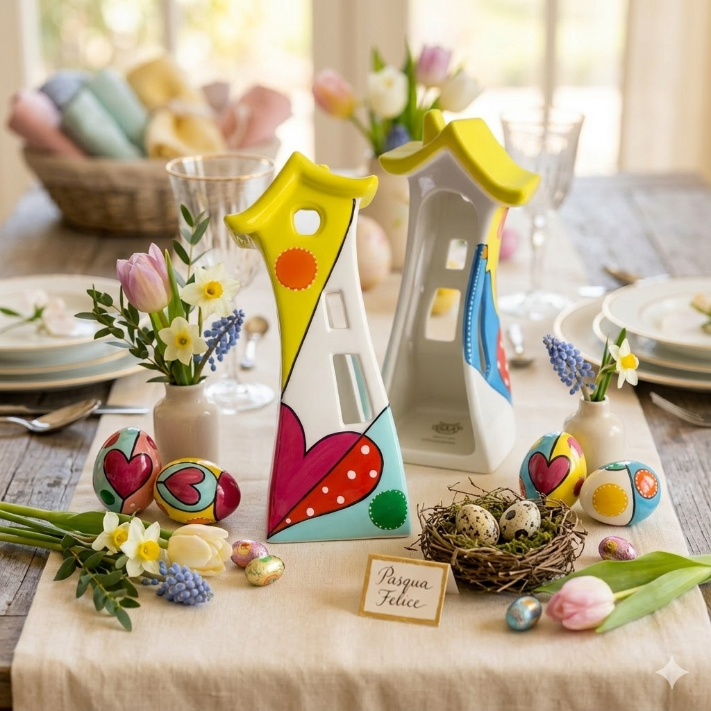 Meum Casetta Porcellana Cuore Portacandela H.18x7,5x7 cm