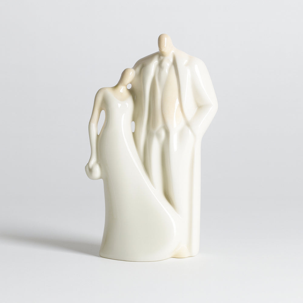 Mini cake topper Ser coppietta sposi in porcellana bianca 10,5x6 cm