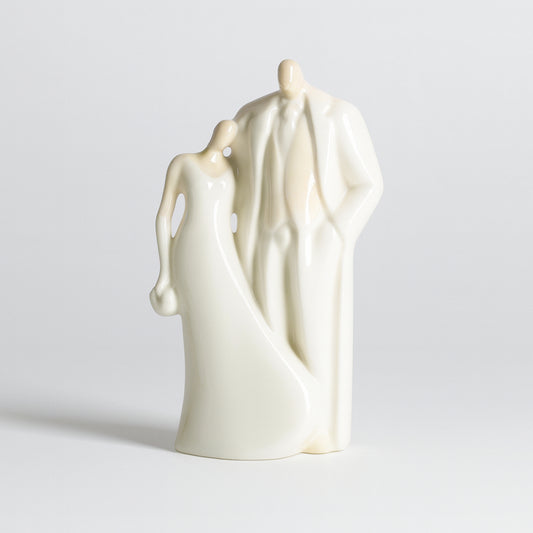 Mini cake topper Ser coppietta sposi in porcellana bianca 10,5x6 cm