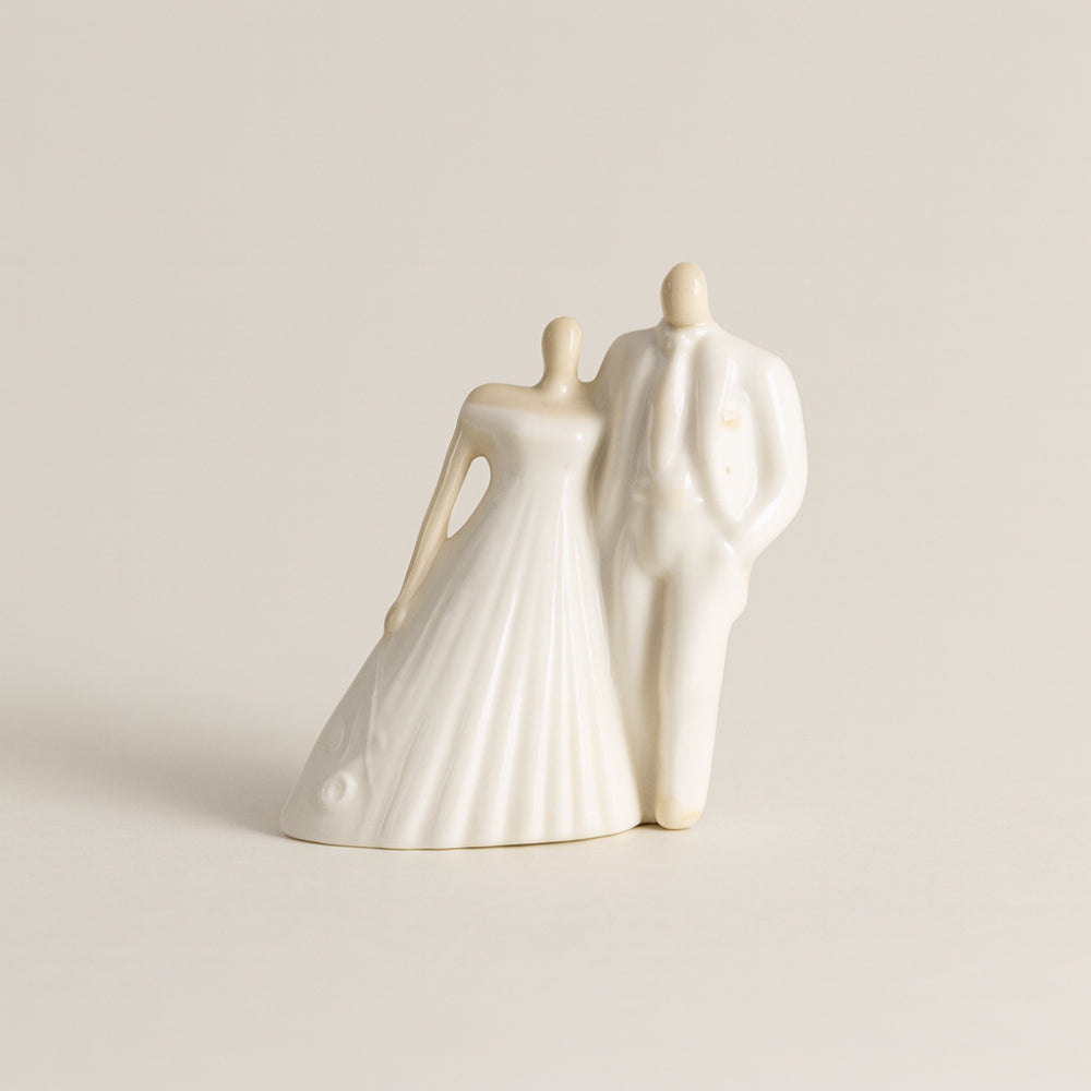 Mini cake topper Ser coppietta sposi in porcellana bianca 6,5x6 cm