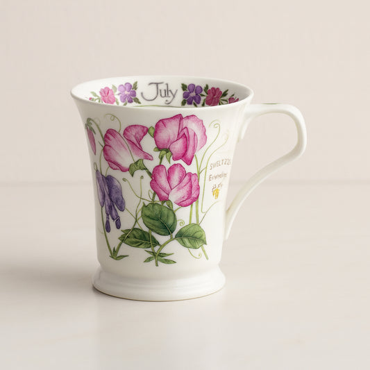 Mug Dunoon Flower Month Luglio in porcellana Bone China 10x8 cm con motivo floreale Made in UK
