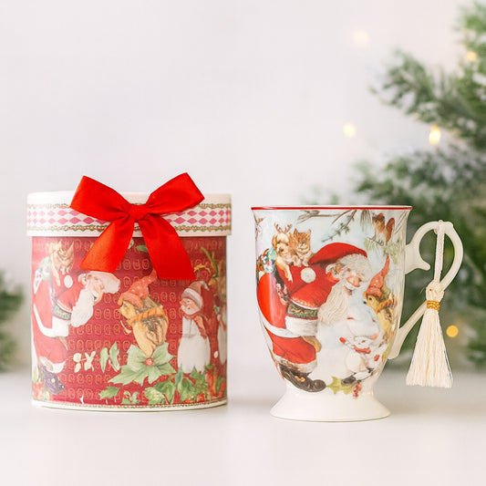 Mug in porcellana Babbo Natale con nappina e scatola regalo Babbomatto – Le Favole Living