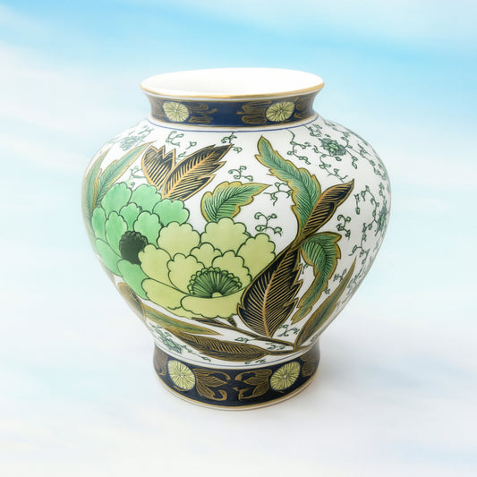 Nazzareno De Santis  Vaso in Porcellana Collezione  Decoro Liberty Filo Oro (H.26 x 23 cm)