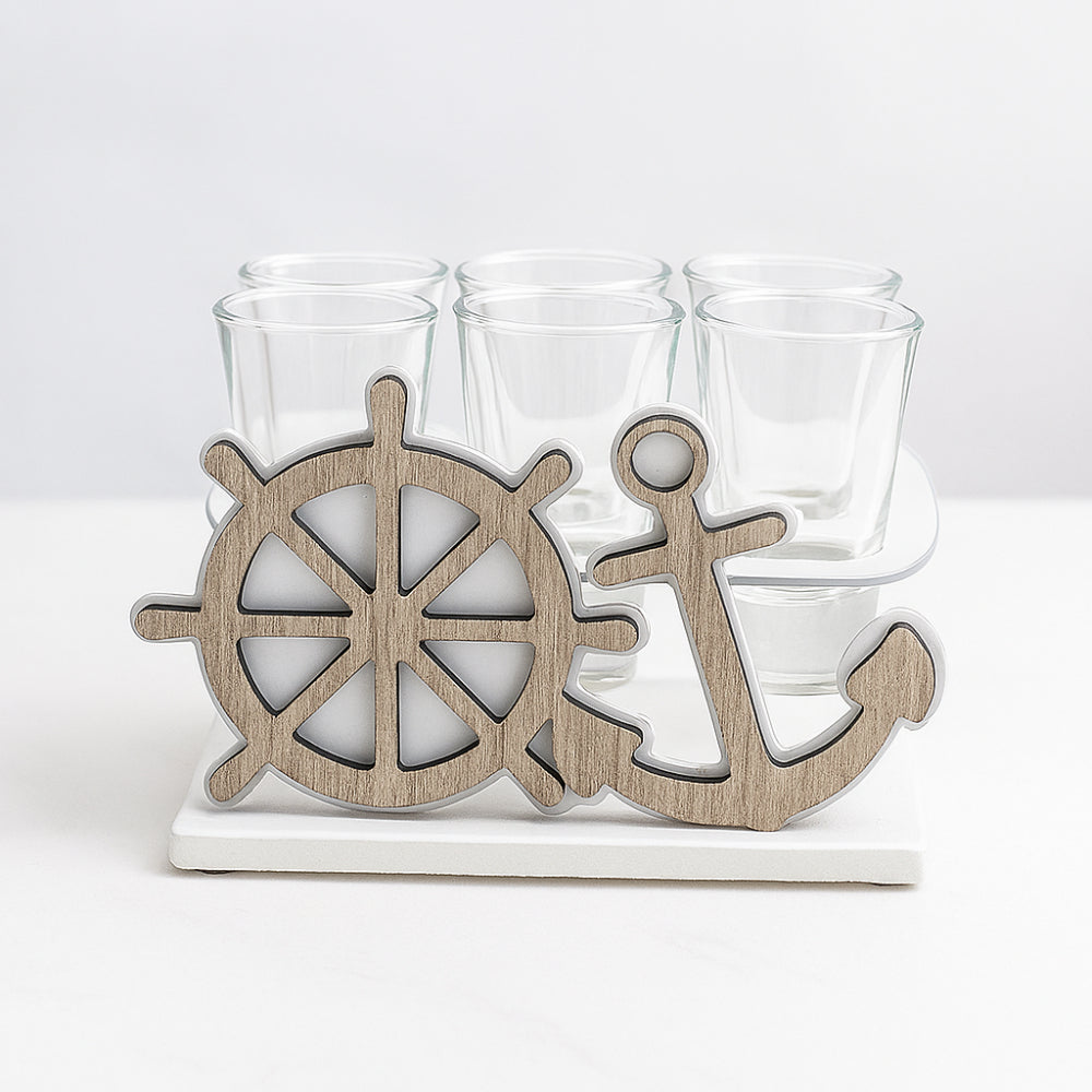 Negò – Porta 6 Bicchierini da Liquore in Metallo Bianco Mare (10x17 cm)