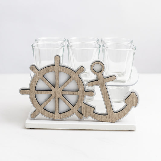 Negò – Porta 6 Bicchierini da Liquore in Metallo Bianco Mare (10x17 cm)