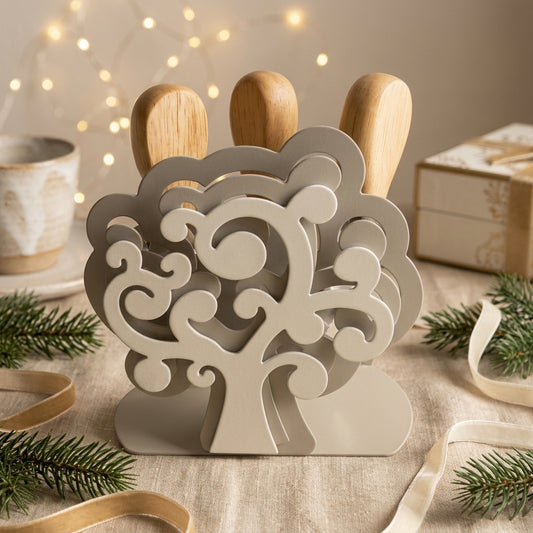 Negò Porta Set Formaggio Albero Vita Metallo Decorato Elegante
