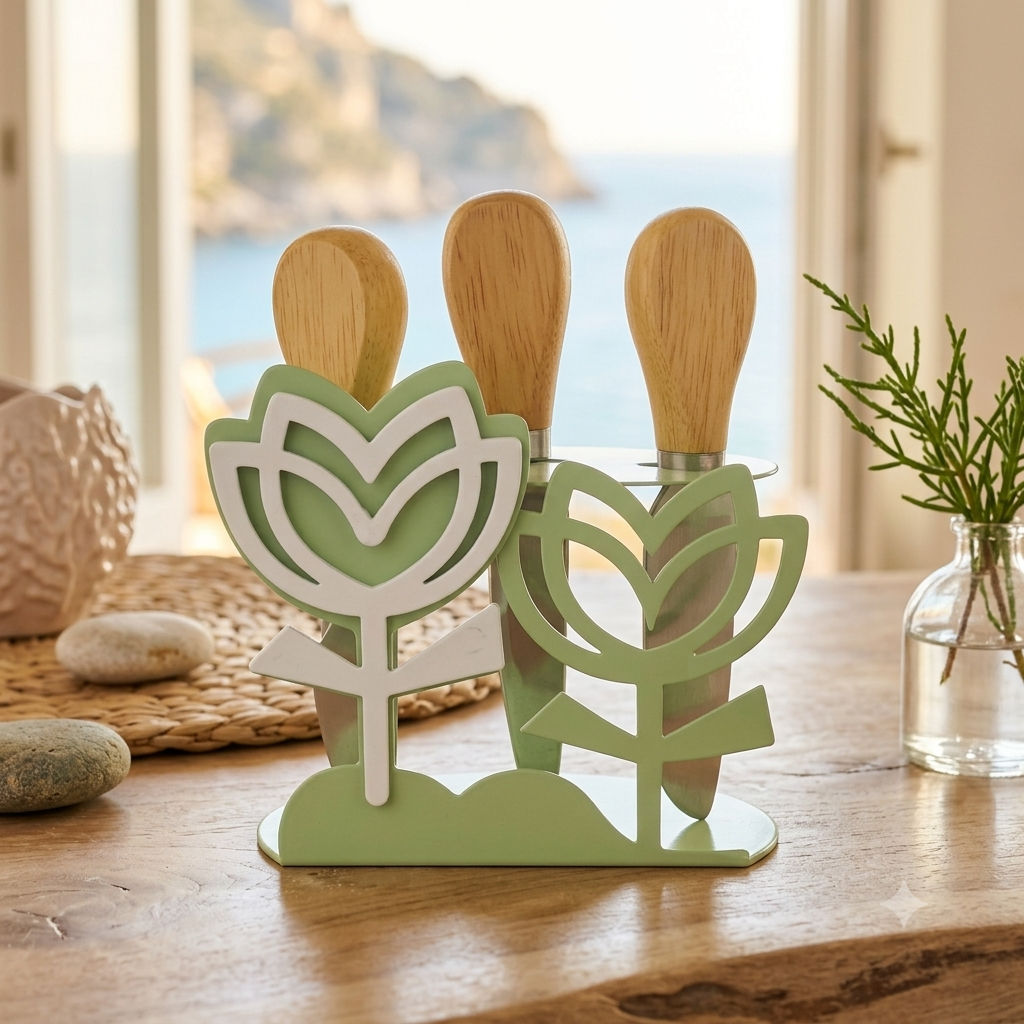 Negò Porta Set Formaggio Tulipani Metallo Decorato Elegante