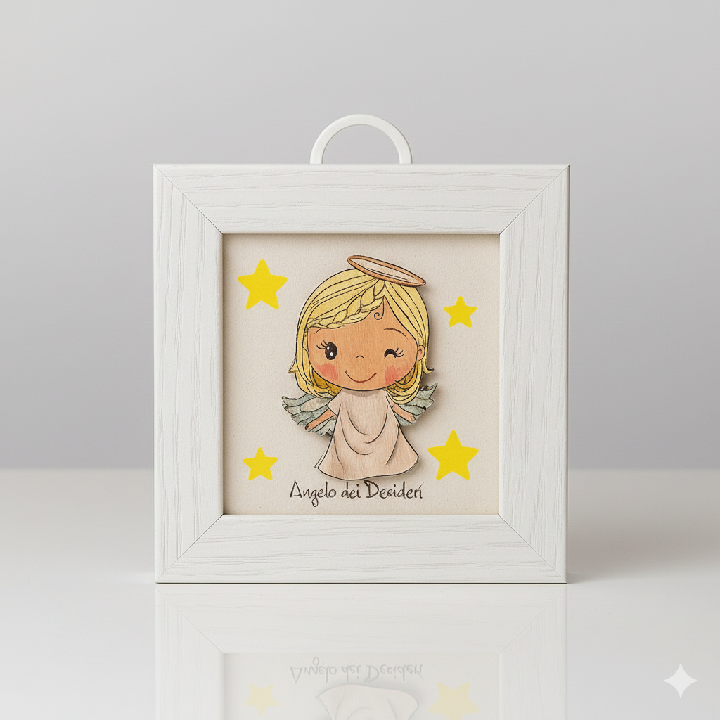 Negò Quadretto in Legno Bianco Angelo dei Desideri 12,5×12,5 cm