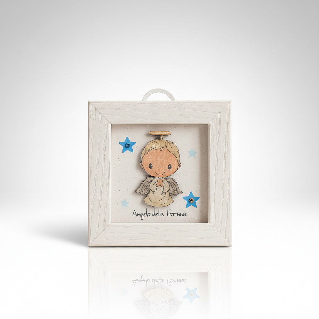 Negò Quadretto in Legno Bianco Angelo della Fortuna 12,5×12,5 cm