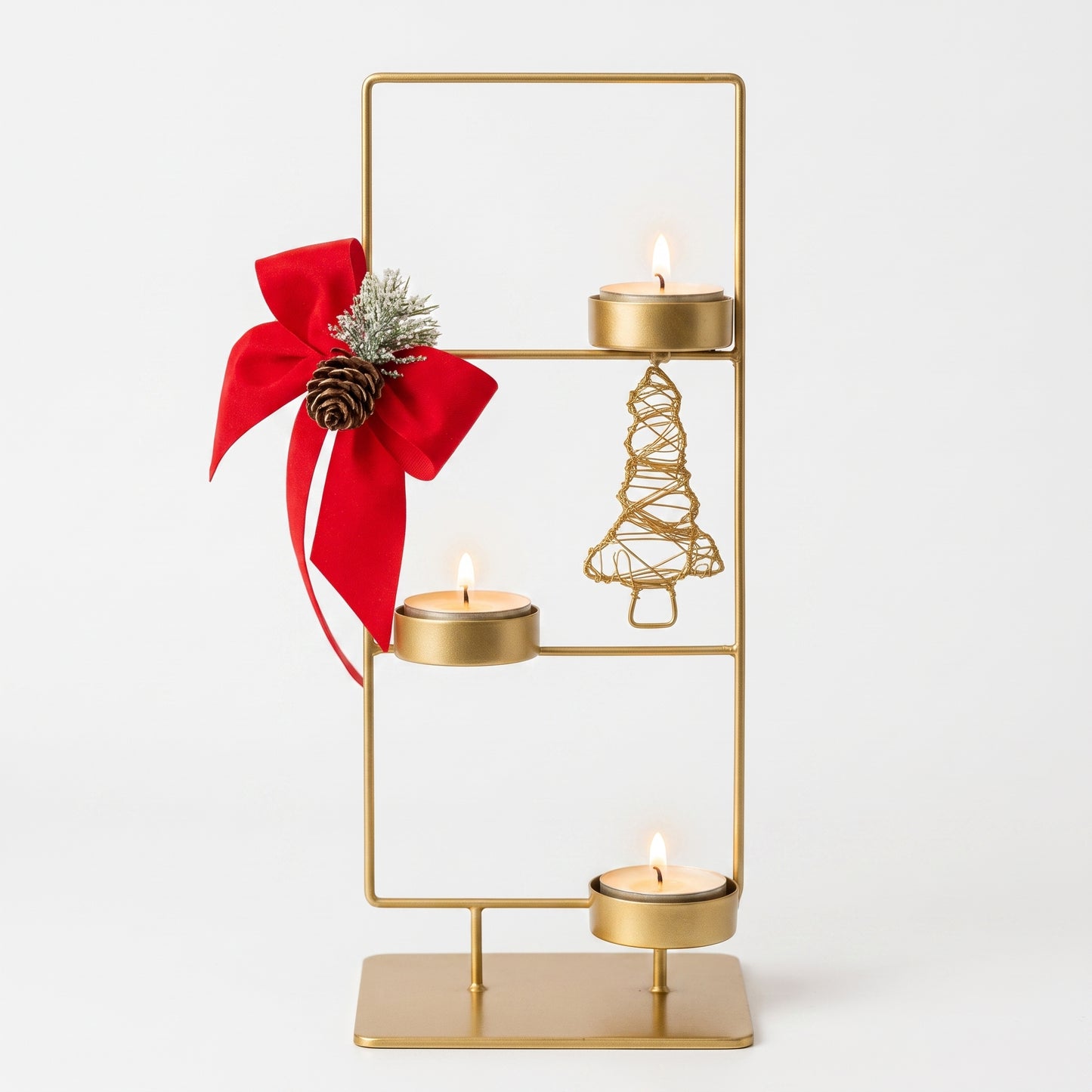 Noël Porta Candele Oro 3 Tea Light –  H 37,5 cm × L 16 cm