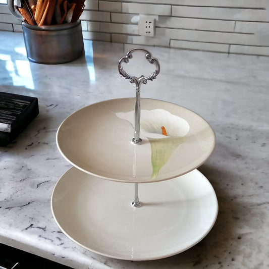 Noritale Calla Avorio Etagere Alzata 2 Piani In Porcellana Alzatina H27 Mn Argento