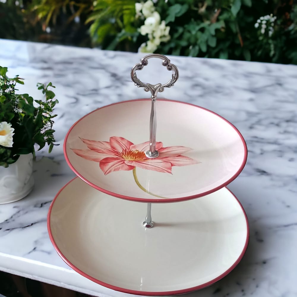 Noritale Fiore Bordeaux Etagere Alzata 2 Piani In Porcellana Alzatina H27 Mn Argento