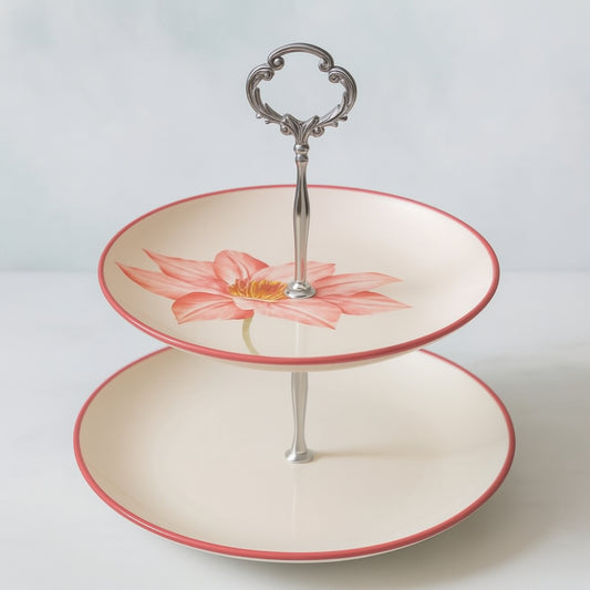Noritale Fiore Bordeaux Etagere Alzata 2 Piani In Porcellana Alzatina H27 Mn Argento