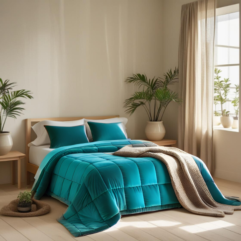 Trapunta Glenda in velluto di cotone trapuntatura a cassettoni Colore Ottanio