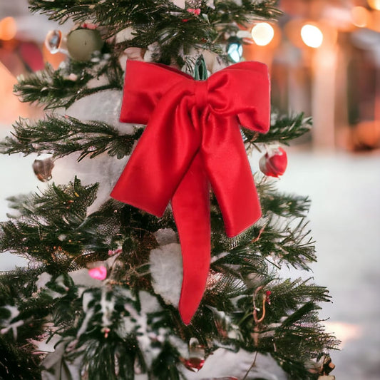 Onde Creazioni Corno Decorativo con fiocco Velluto Rosso Decorazioni Albero di Natale L.20 cm