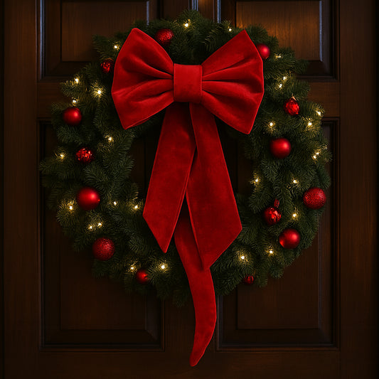 Onde Creazioni Corno Decorativo con fiocco Velluto Rosso Decorazioni Albero di Natale L.35 cm