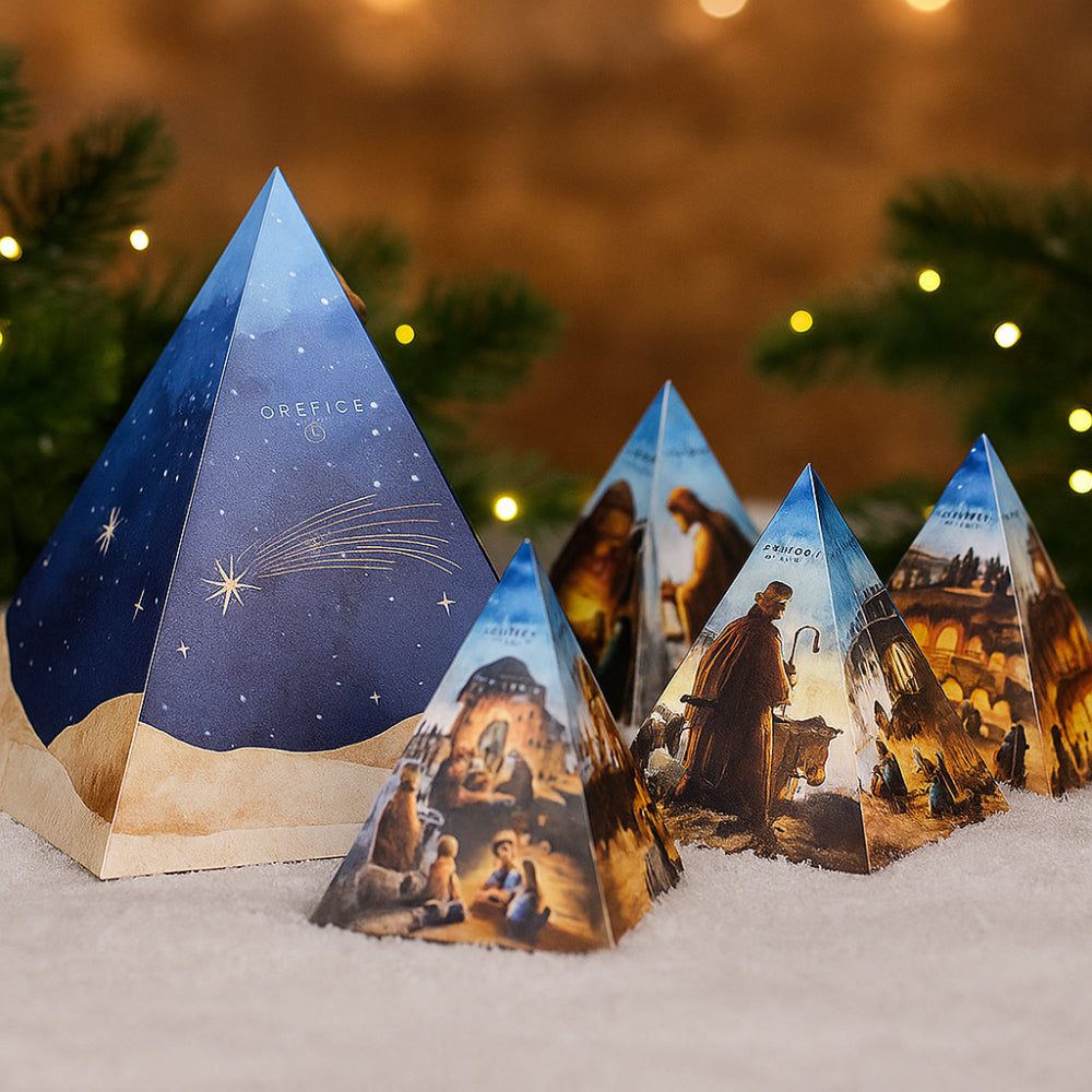 Orefice Contenitore Piramide Natalizia con 6 Mini Piramidi 200 g Presepe