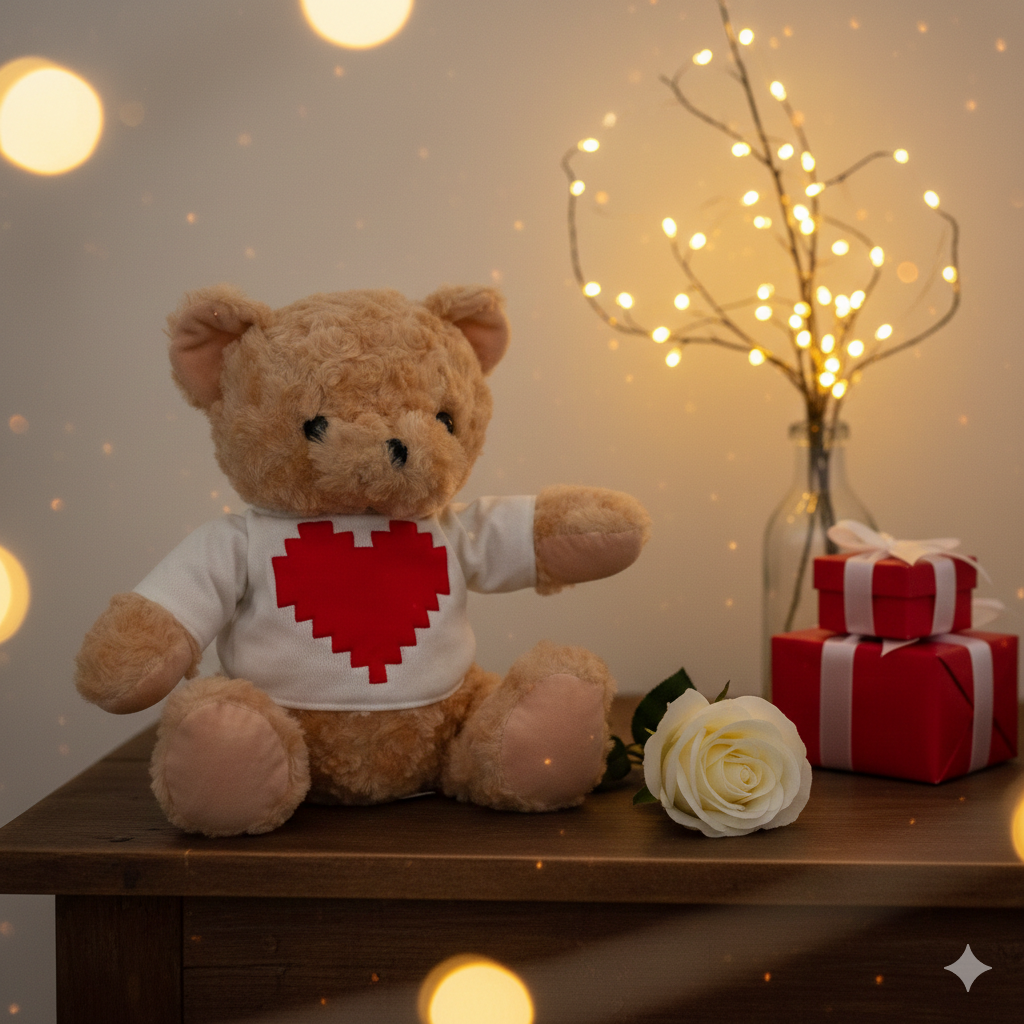 Orsetto Teddy San Valentino Cuore Pixel 35cm Sherpa Fleece