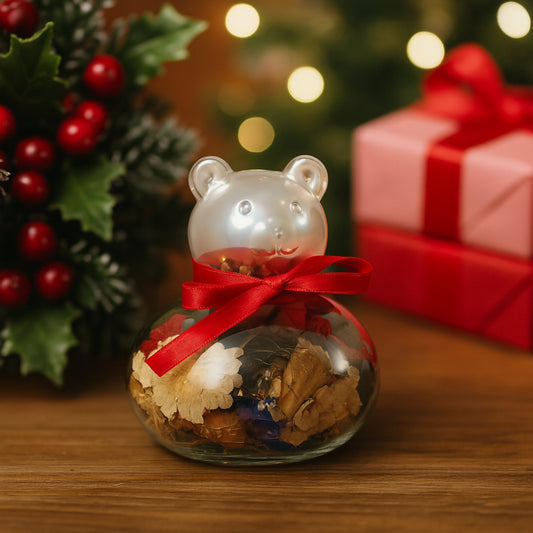 Orsetto in vetro soffiato Vetrart 9 cm con pot-pourri profumato – decorazione natalizia artigianale