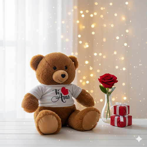 Orsetto Teddy Moderno Peluche Vellutato con Maglietta Ti Amo 25 cm