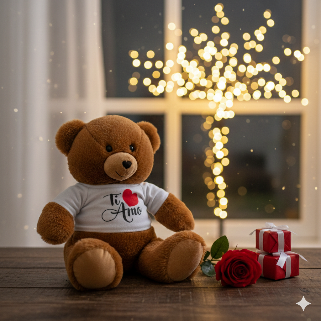 Orsetto teddy moderno in peluche vellutato con maglietta Ti Amo 25 cm