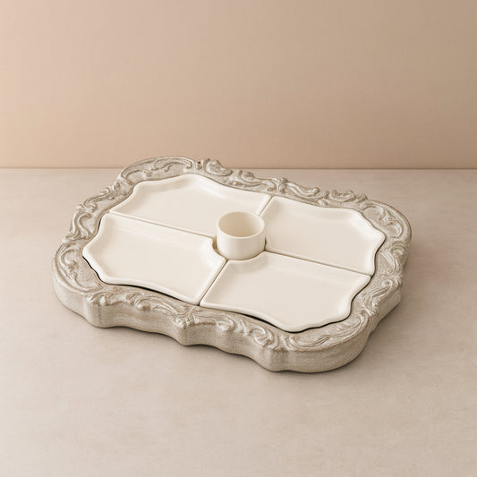 Palais Royal – Antipastiera Porcellana Bianca Cementina Grigia 30x21 cm – 1036531