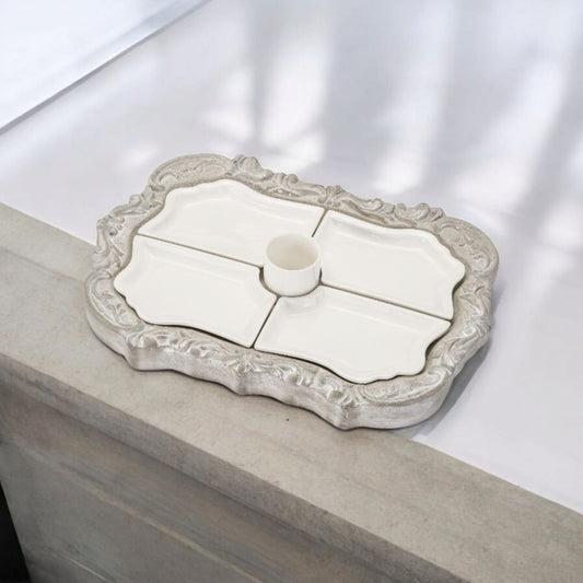 Palais Royal Antipastiera Porcellana Bianca e CementiPalais Royal – Antipastiera Porcellana Bianca Cementina Grigia 30x21 cm – 1036531na Grigia Gray 1036531 30x21cm