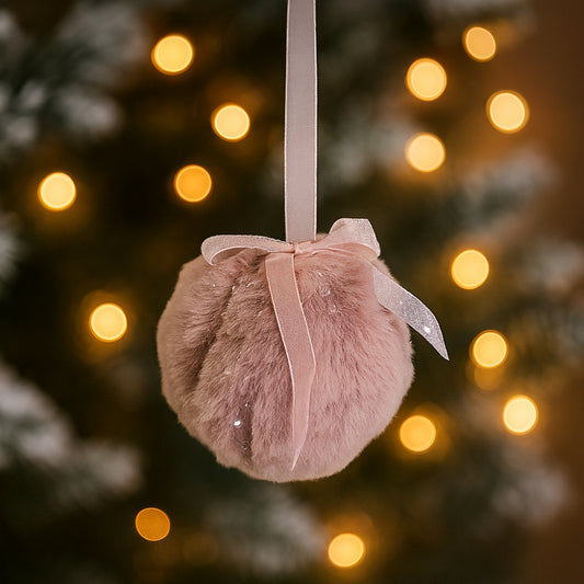 Palla di Natale rosa in velluto con decoro albero – Joel – diametro 15 cm