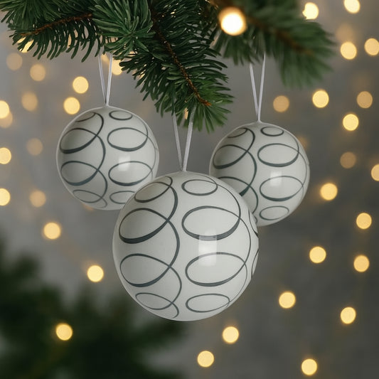 Palline natalizie in porcellana bianca e decorata Ø7 e Ø10 cm – Collezione Noël per addobbo elegante dell’albero