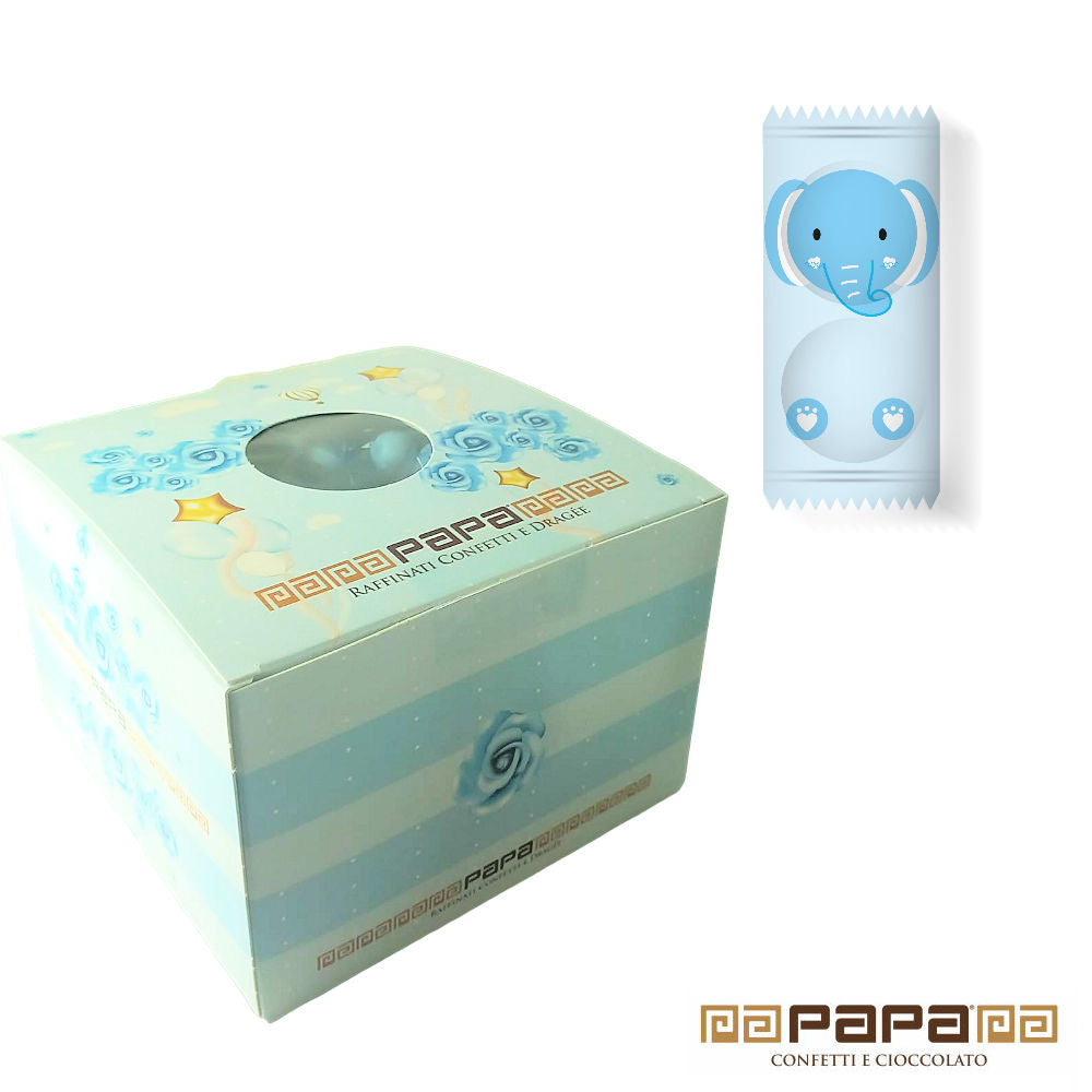 Papa Confetti Cioccolato Gift Box Elefantino Celeste Monodose 400gr Vassoio