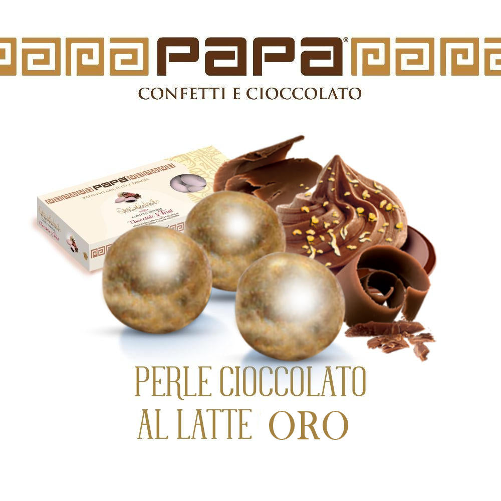 Papa Confetti Perle Cioccolato Oro 500gr Cereale E Cioccolato Bianco O Al Latte