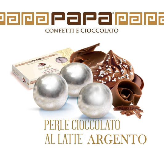 Papa Confetti Perle Cioccolato Argento 500gr Cereale E Cioccolato Bianco O Al Latte