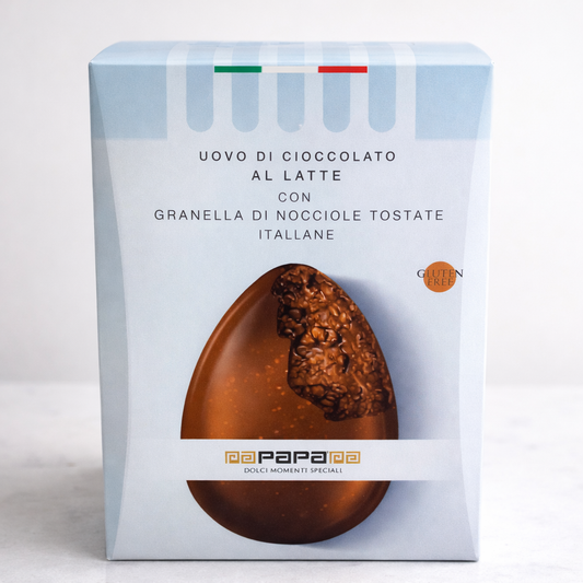 Papa uovo di cioccolato al latte con granella di nocciole 530 g gluten free
